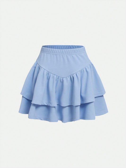 Tween Girl Elastic Waist Two Layer Hem Skirt