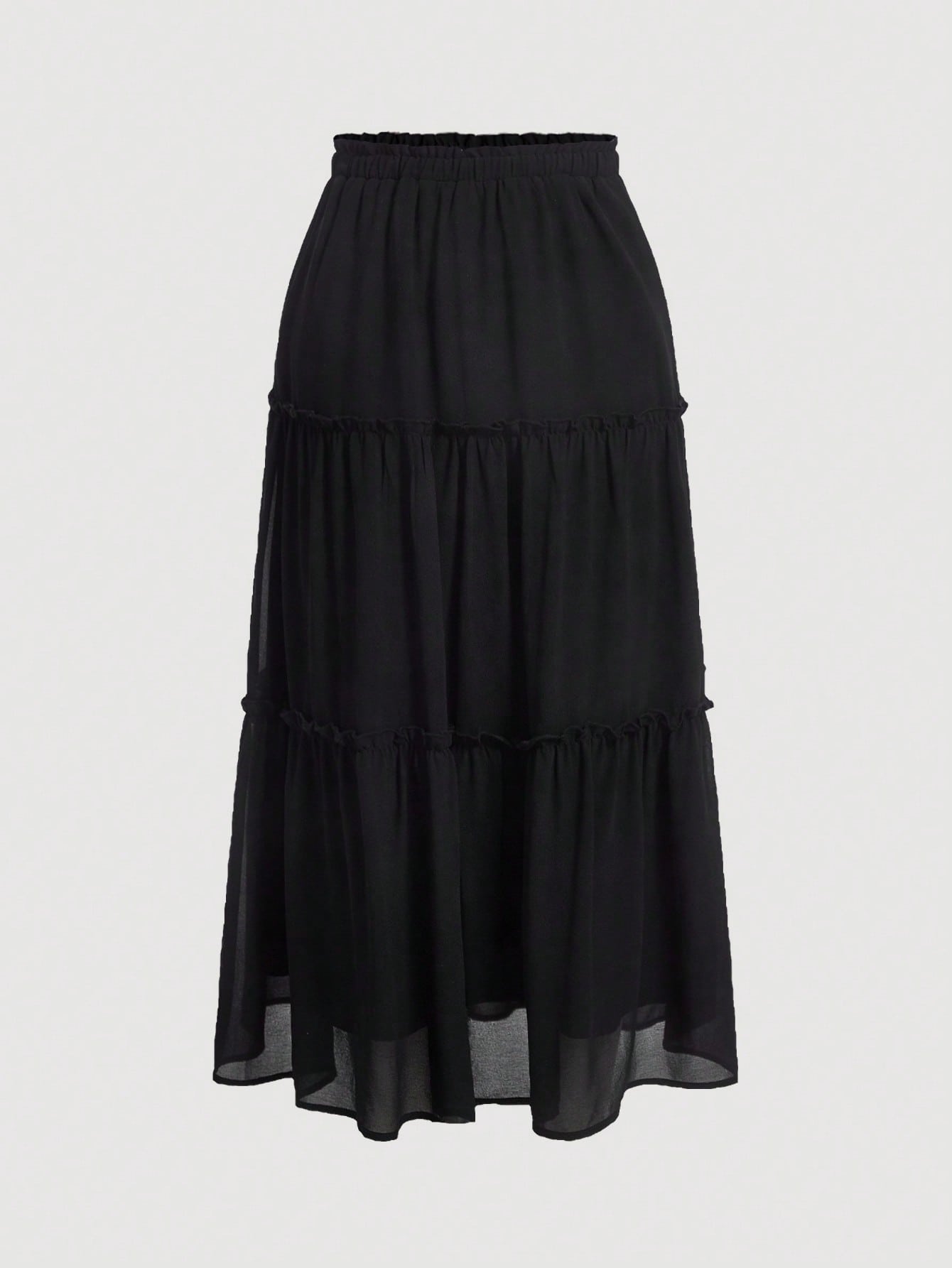 Ruffle Skirt Boho Long Skirt Break Solid Frill Trim Ruffle Hem Skirt