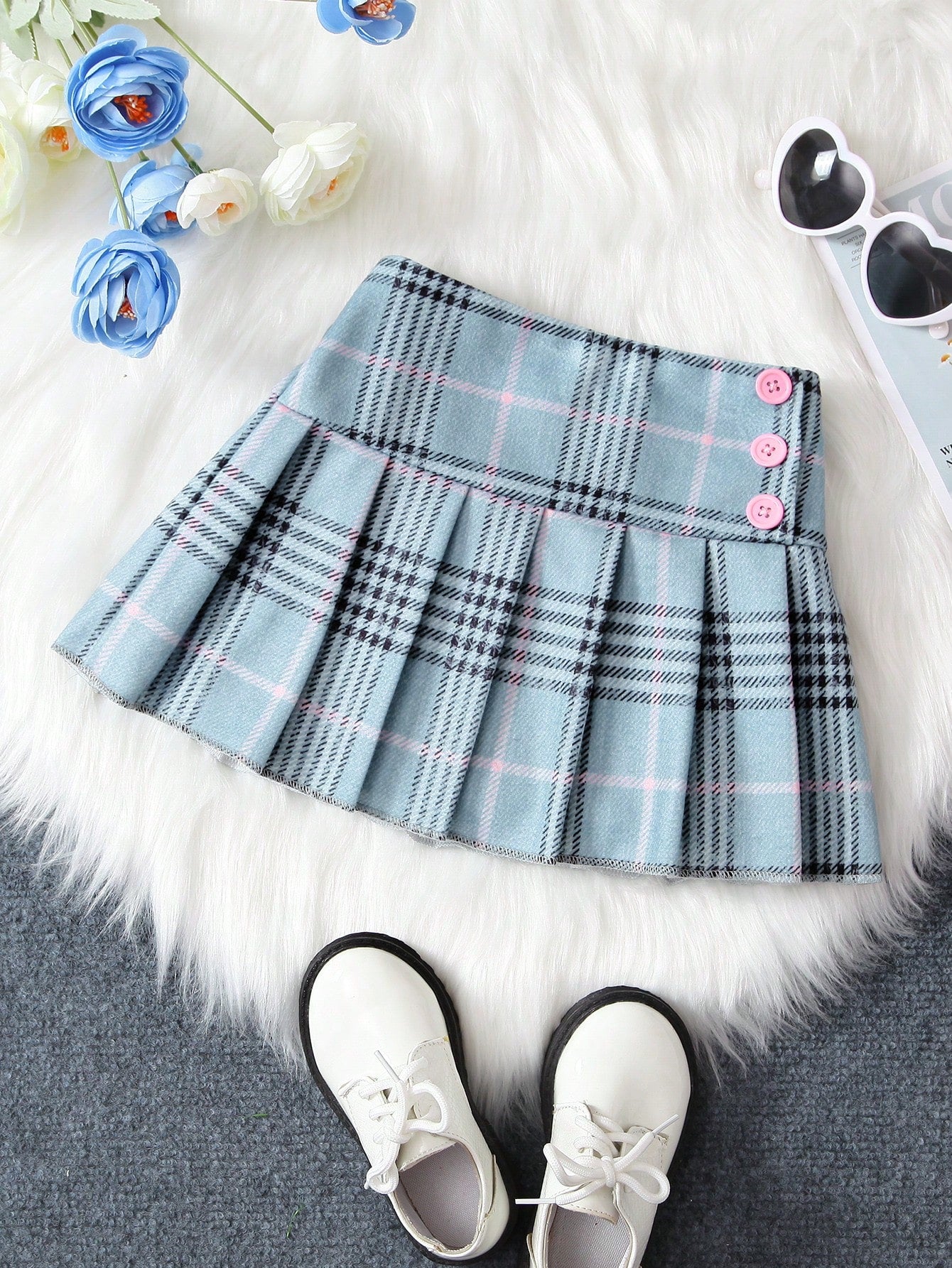 Young Girl Plaid Print Pleated Skirt