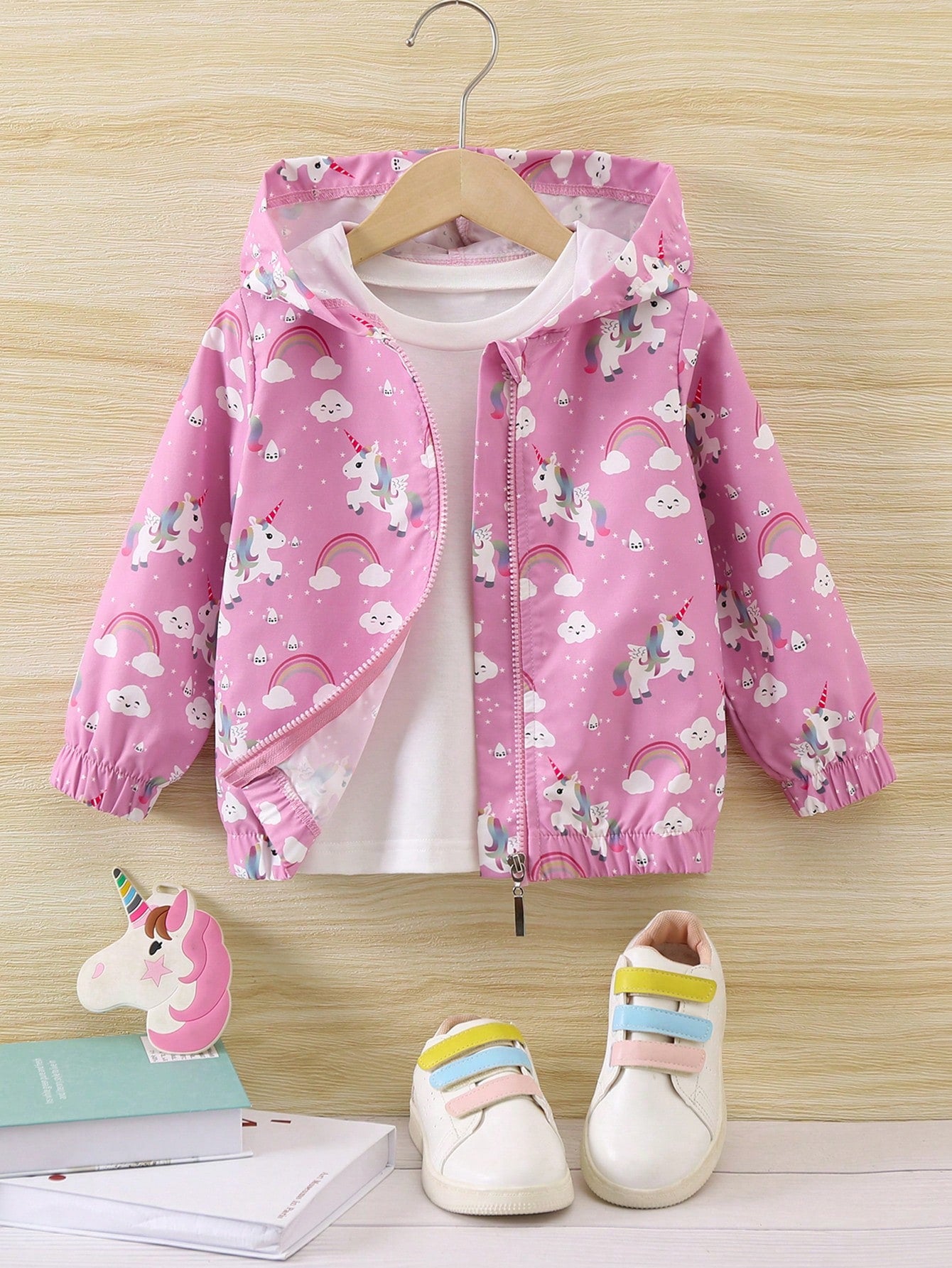 Young Girl Butterfly Print Hooded Zip-Up Casual Jacket