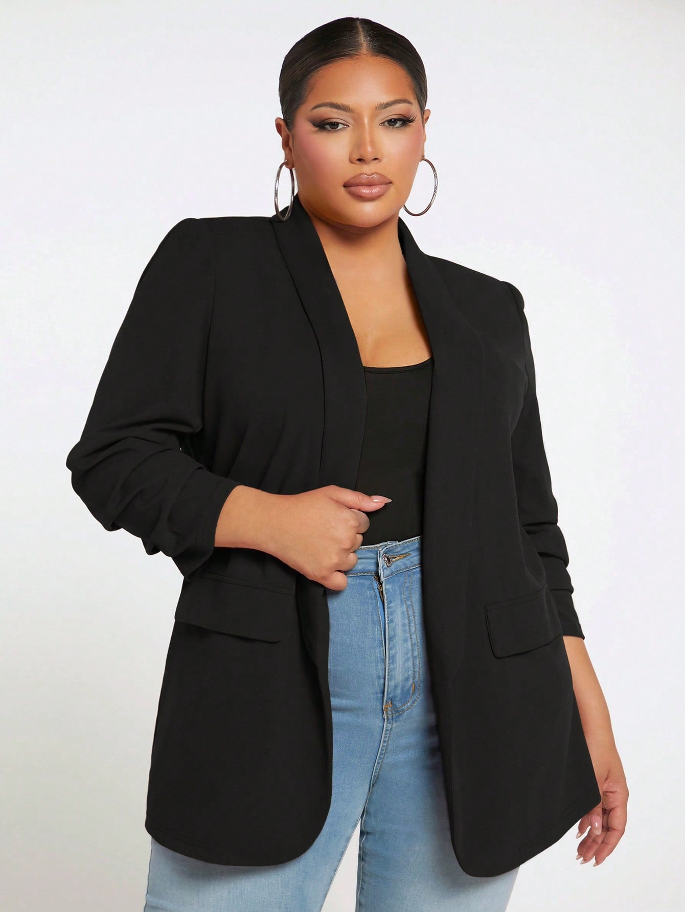 Plus Shawl Collar Open Front Coat