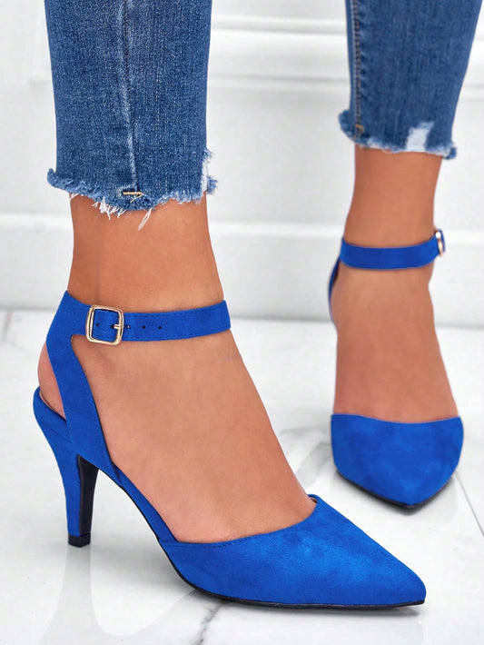 Suedette Stiletto Heeled Ankle Strap Pumps