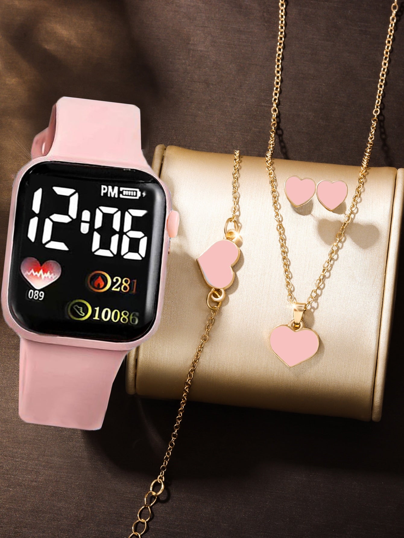 5pcs Children's Cartoon Square Electronic Watch Love Number And Bracelet Jewelry Gift For Children