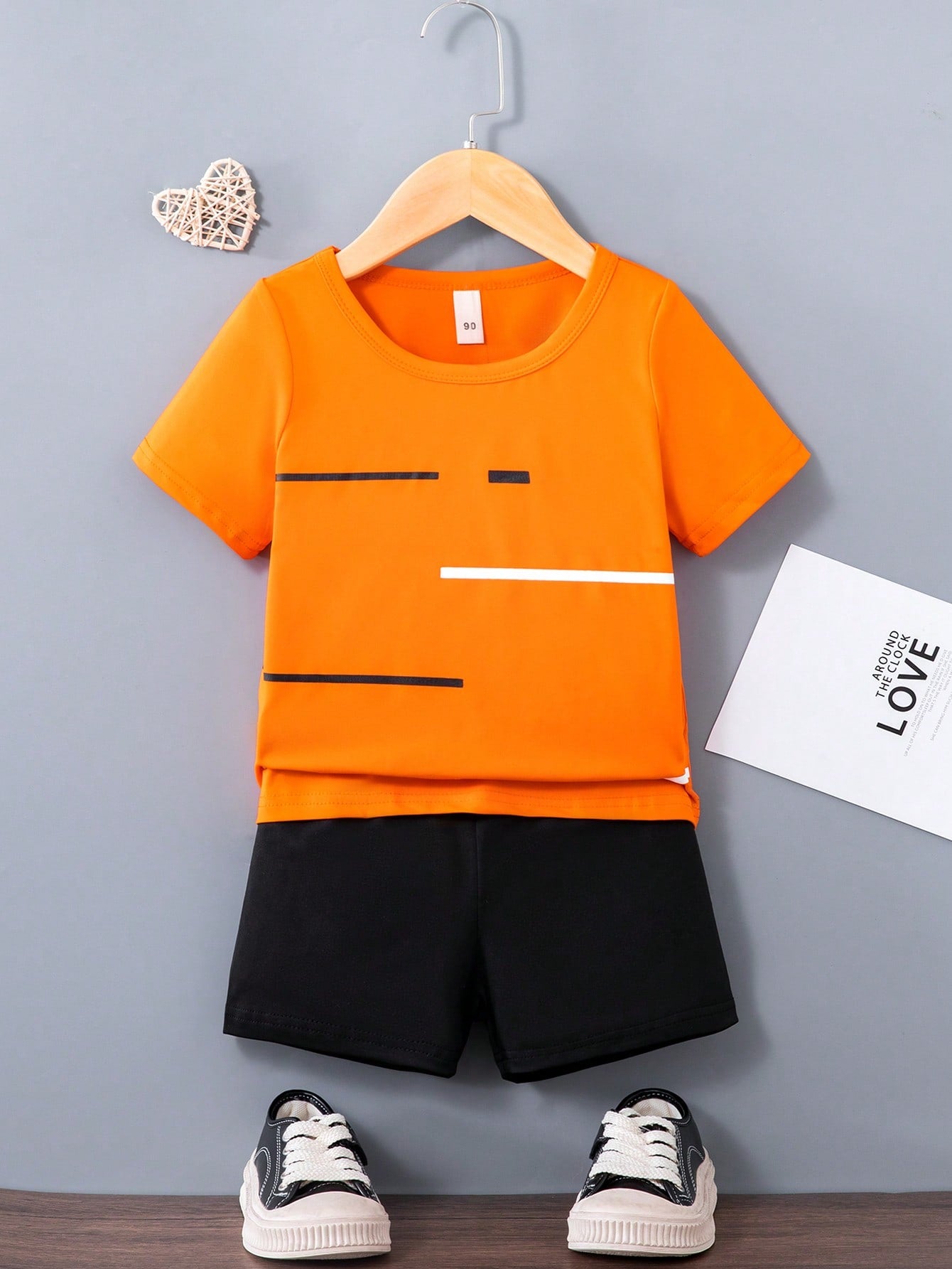 Young Boy Striped Round Neck Short Sleeve T-Shirt And Shorts Set