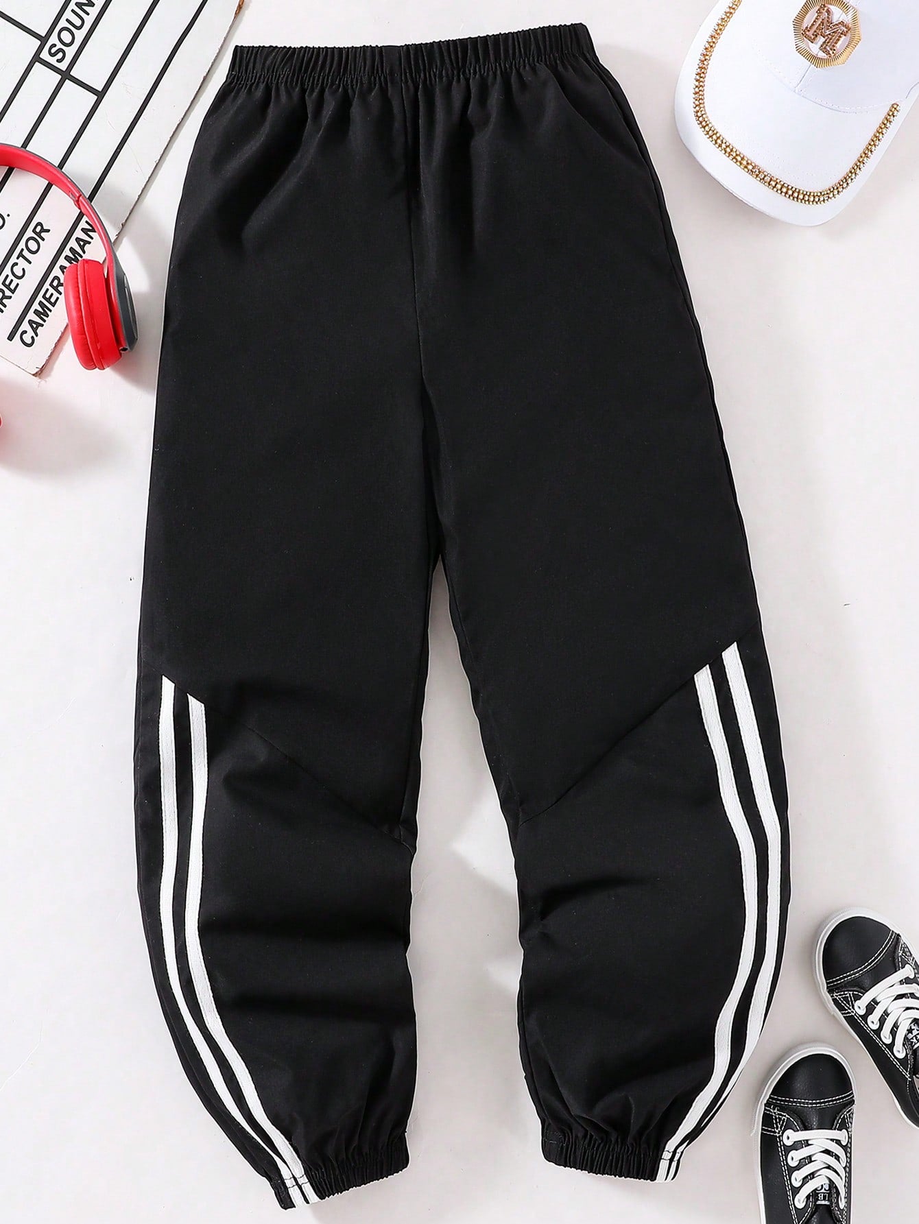 Tween Boys' All-Match Irregular Striped Printed Pants With Side Stripes