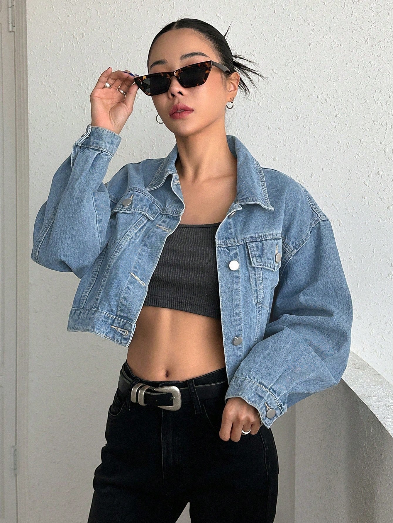 Drop Shoulder Crop Denim Jacket