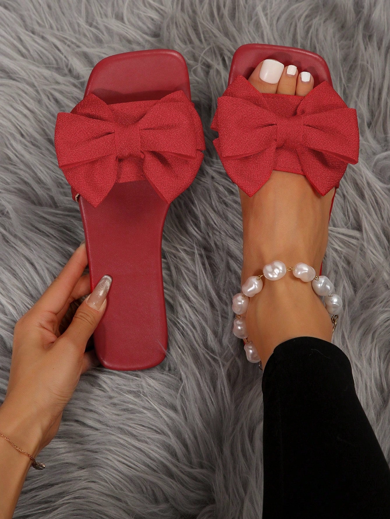 Bow Knot Slippers Hot Pink Sandals, Women's Stylish Beach Shoes With Anti-Slip Sole, Open Toe, Bowknot Design