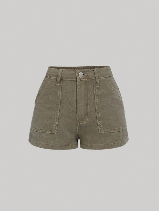 Teen Girl Slant Pocket Straight Leg Denim Shorts