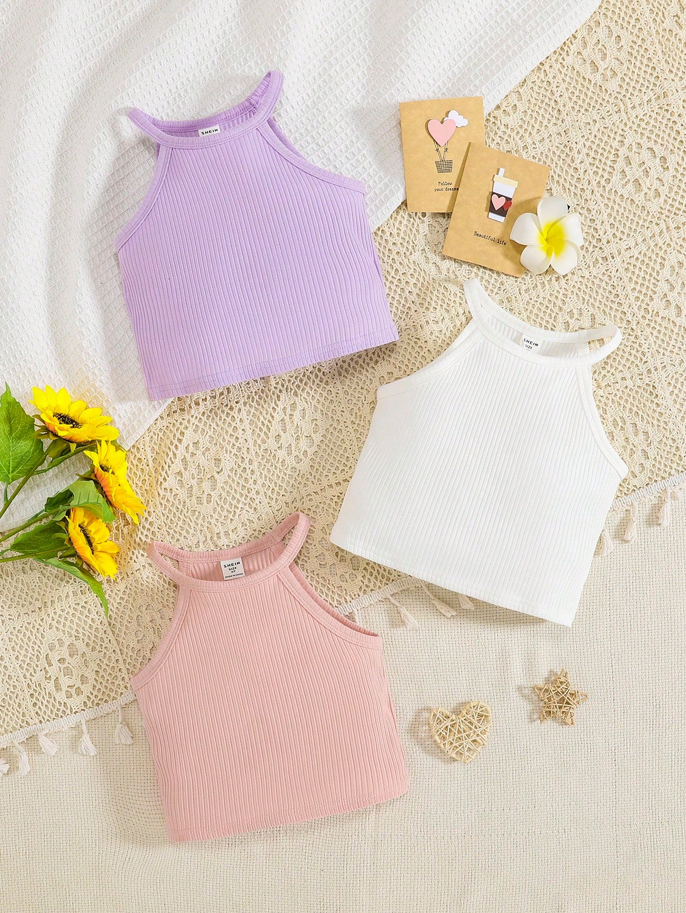 Young Girl 3pcs Ribbed Knit Halter Top