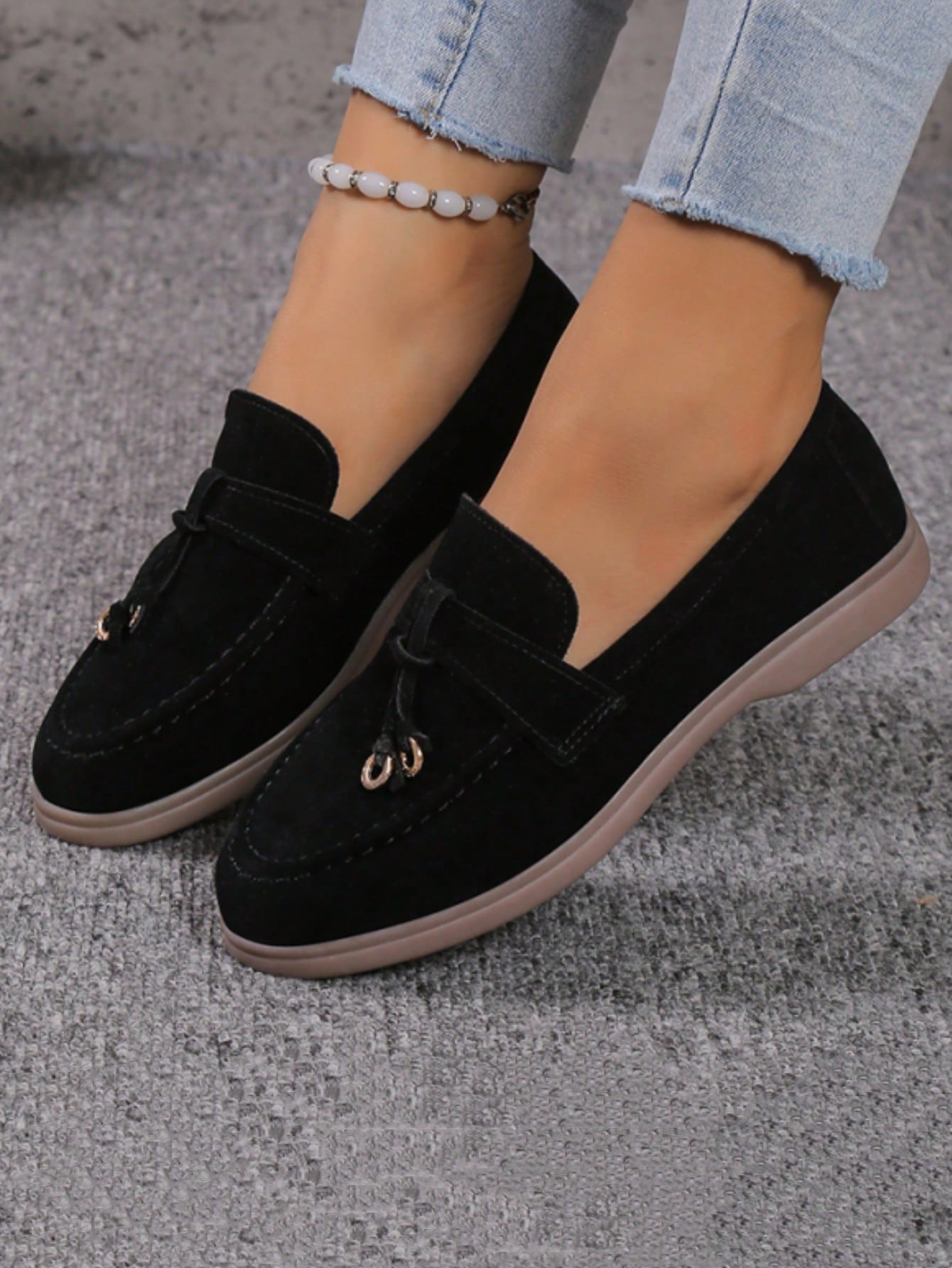 Women Metal Ring Decorated Casual Penny Loafers Flat Shoes