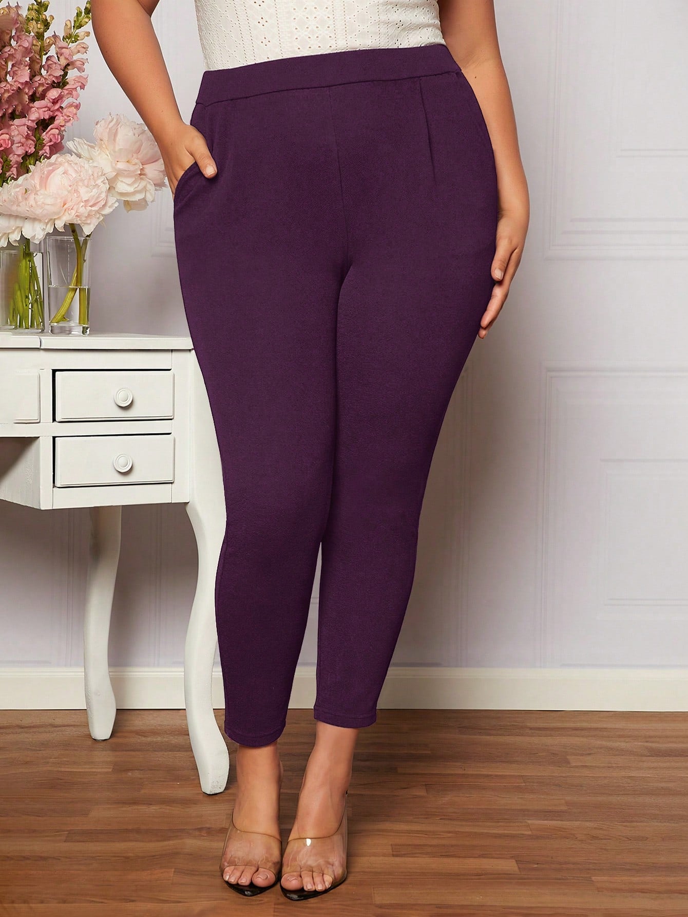 Plus Elastic Waist Skinny Pants