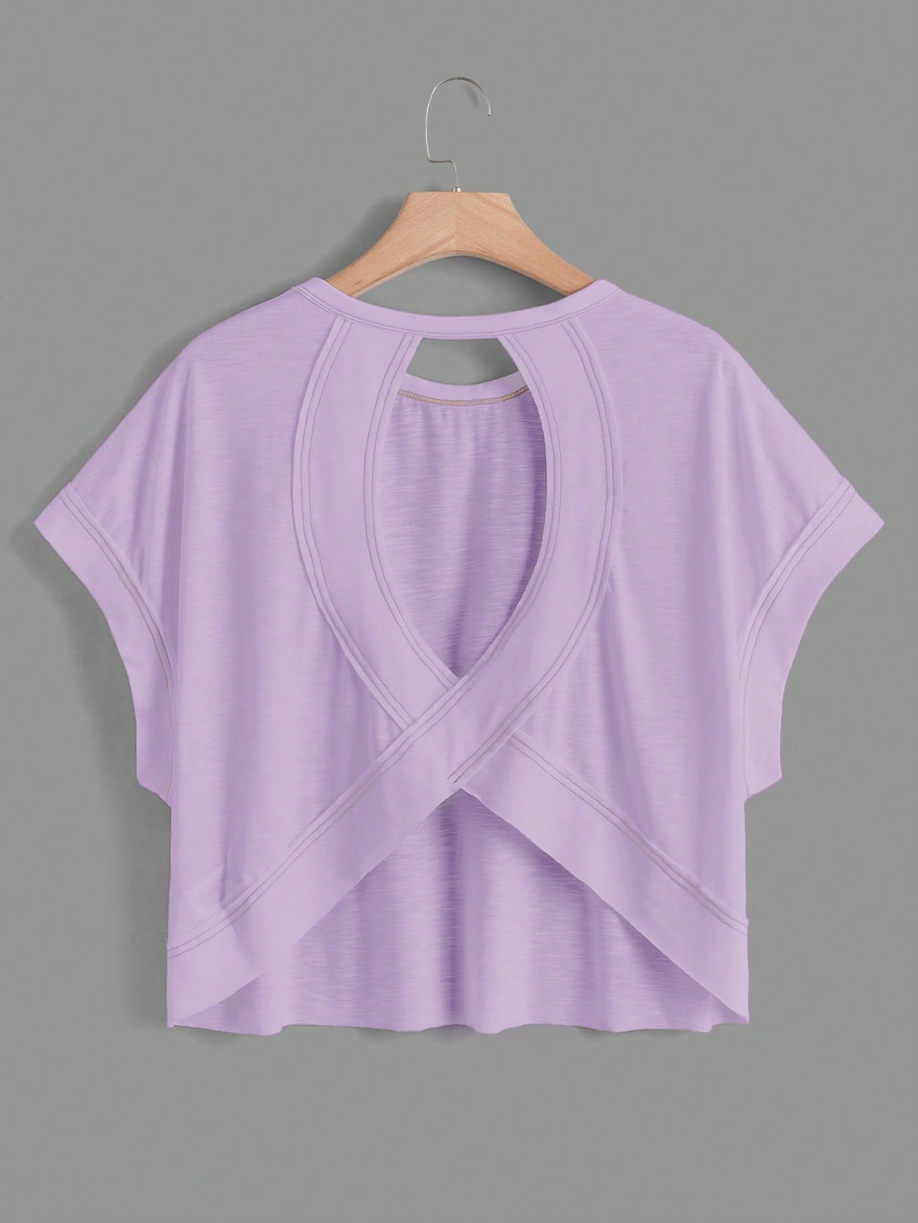 Cut Out Back Batwing Sleeve Tee