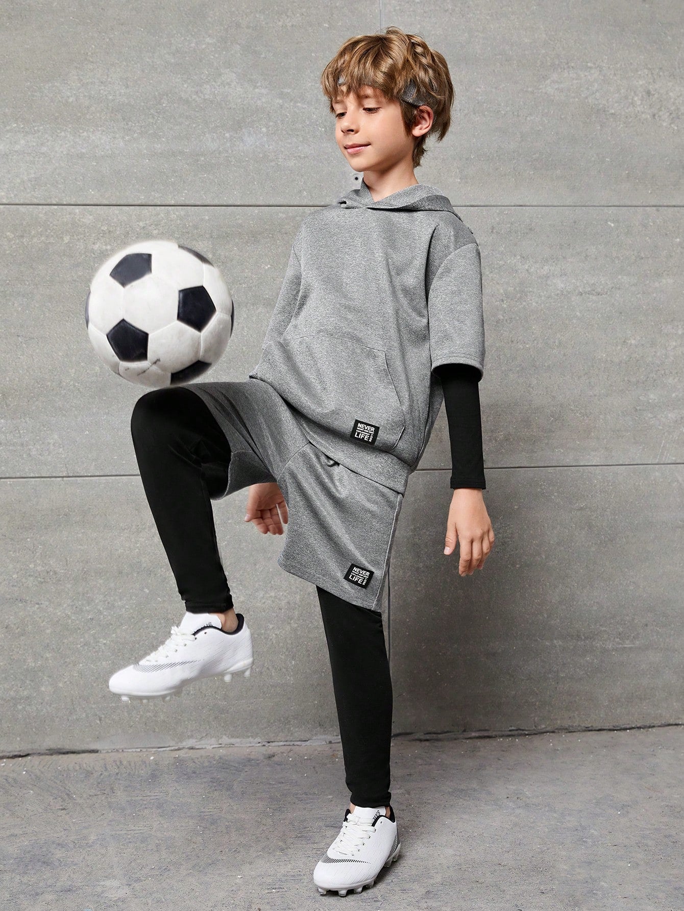 Tween Boy Contrast Hoodie And Pants Sports Suit