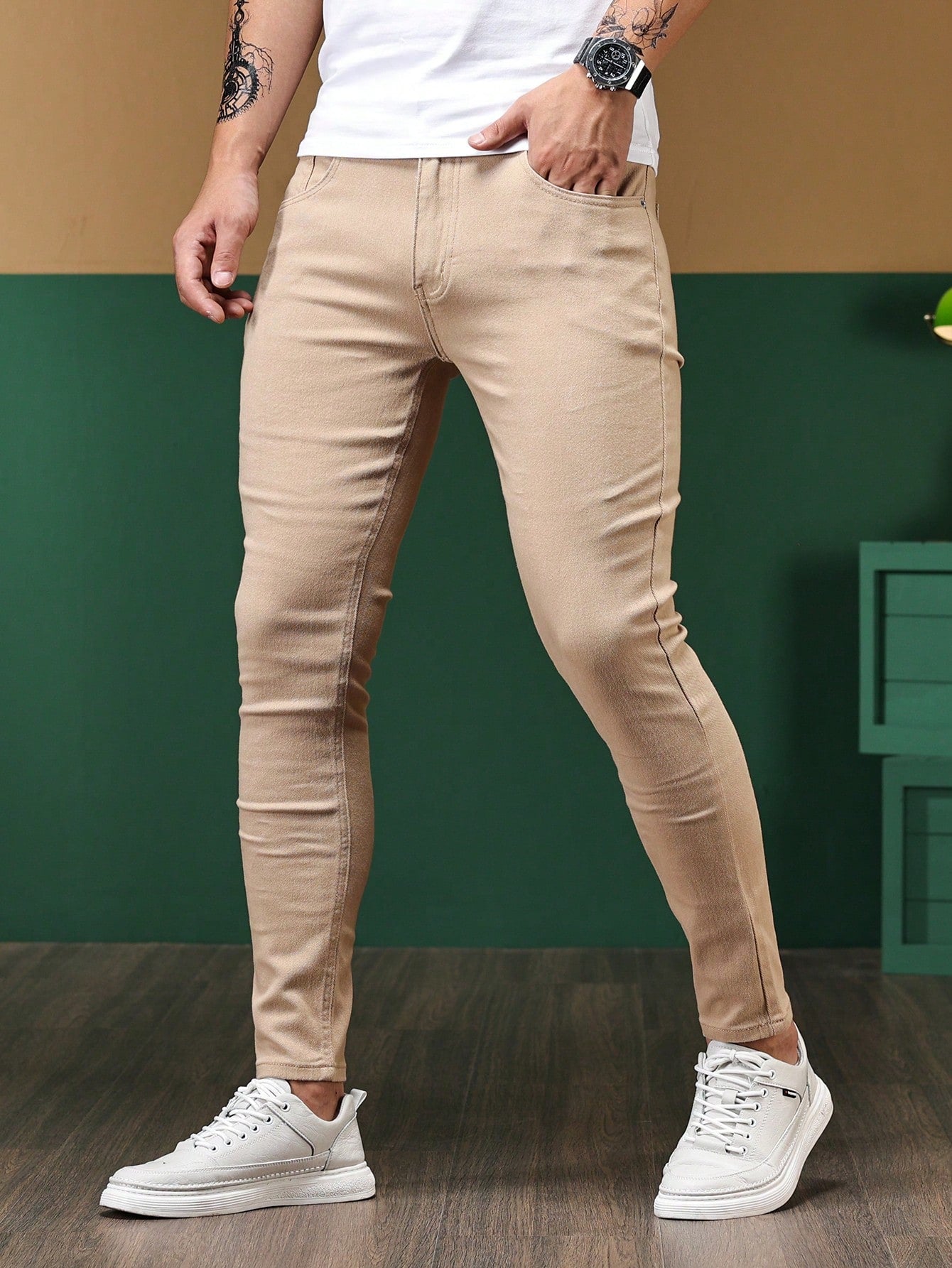 Men Cotton Solid Skinny Jeans