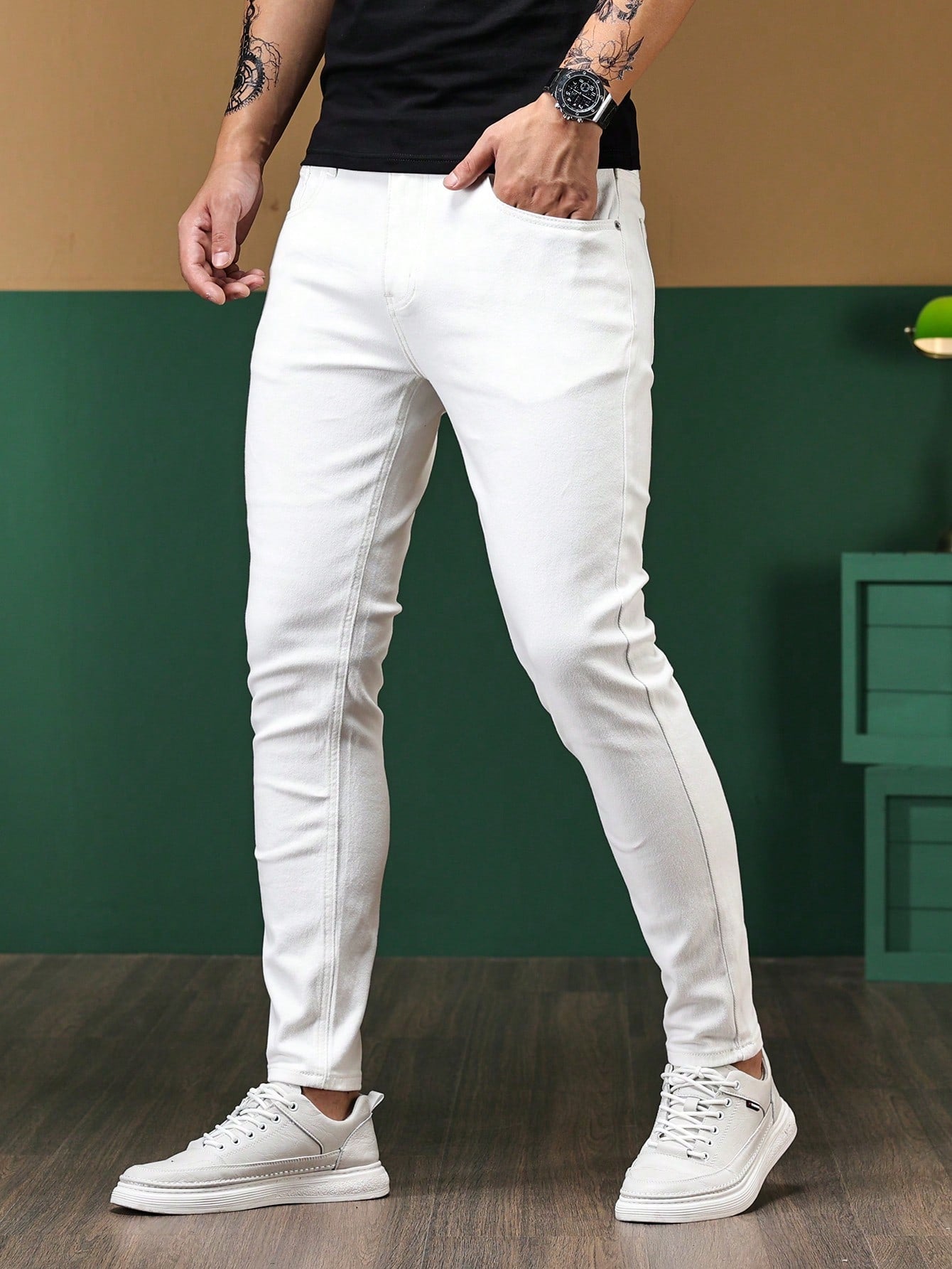 Men Cotton Solid Skinny Jeans