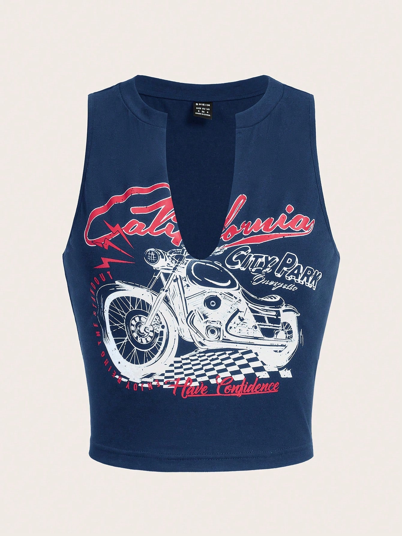 Coolane Motorcycle Style Tank Top For Summer With Letter Print And Notched Collar California CITY PARK ENJOY BEING THE STAND OUT Have Confidence