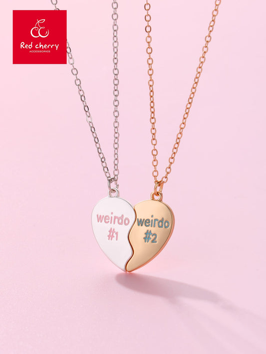 2pcs/set Half Heart Shaped Zinc Alloy Alphabet Design Oil Drop & Magnetic Pendant Necklace For Girls, Best Friends Jewelry Accessory