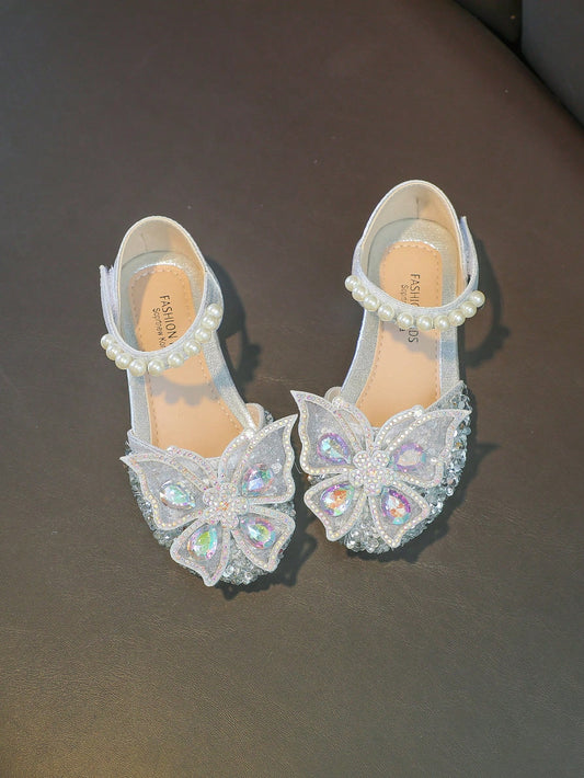 Kids' Flat Shoes With Rhinestone Decor And Lovely Shiny Butterfly