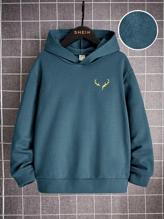 Tween Boy Antler Print Thermal Lined Hoodie