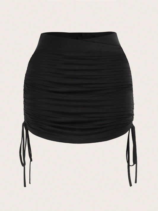 Plus Drawstring Side Ruched Bodycon Skirt