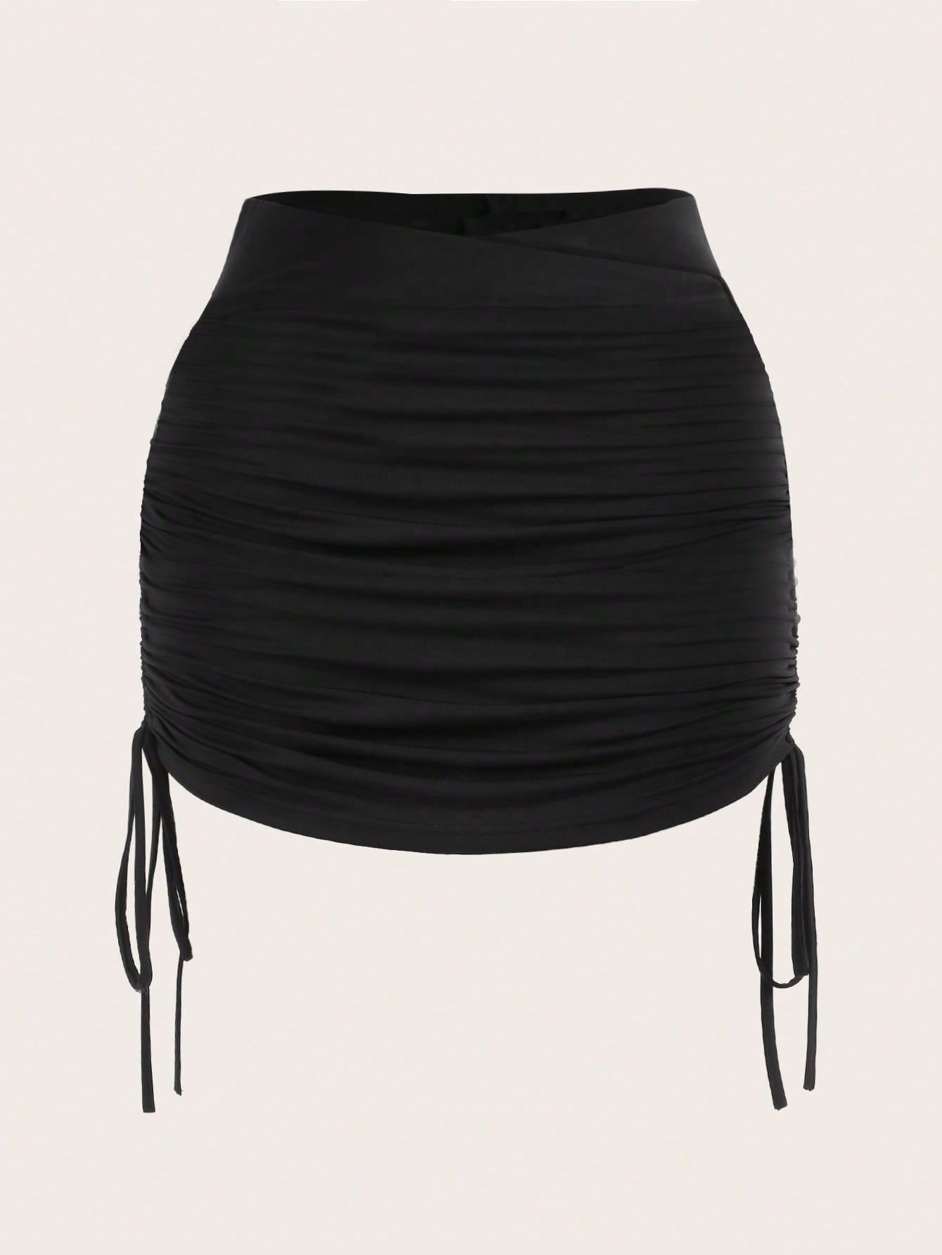 Black Drawstring Side Ruched Bodycon Skirt