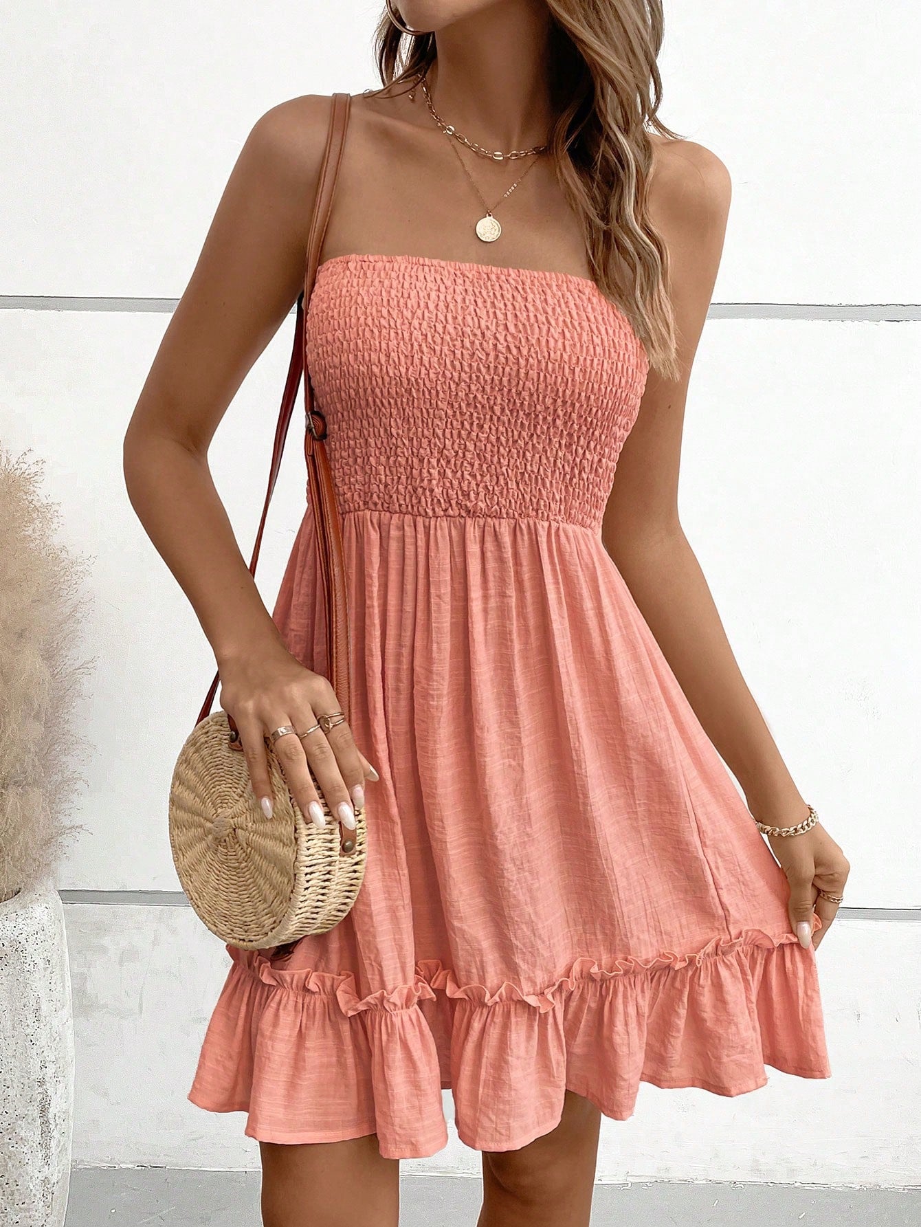 Solid Ruffle Hem Tube Dress