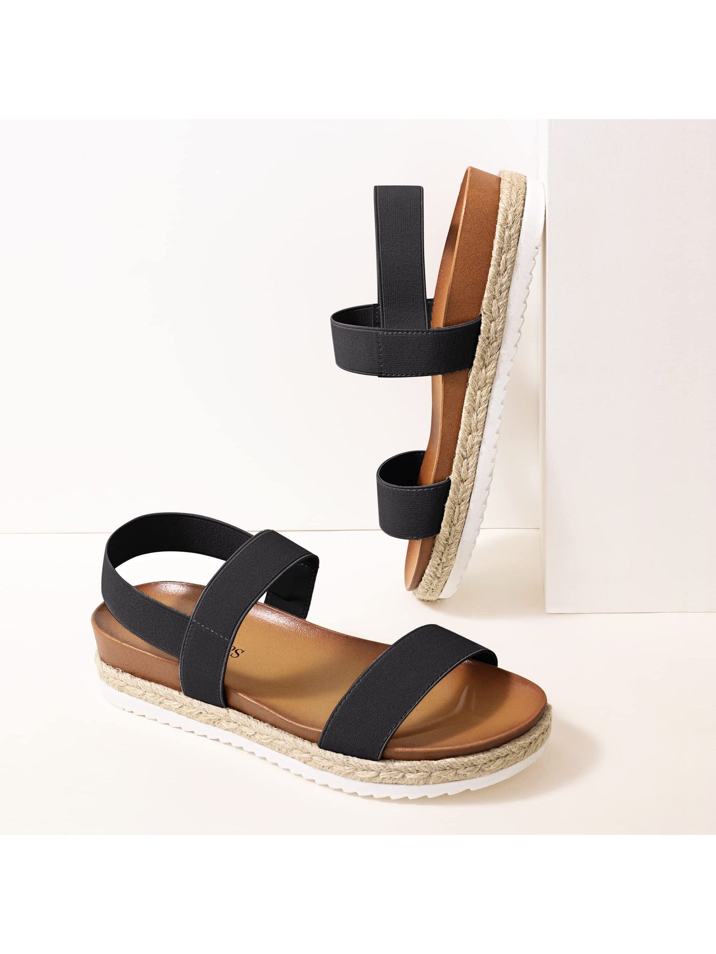 Women's Open Toe Blush Elastic Strap Comfortable Commuting Espadrille Flatform Platform Sandals