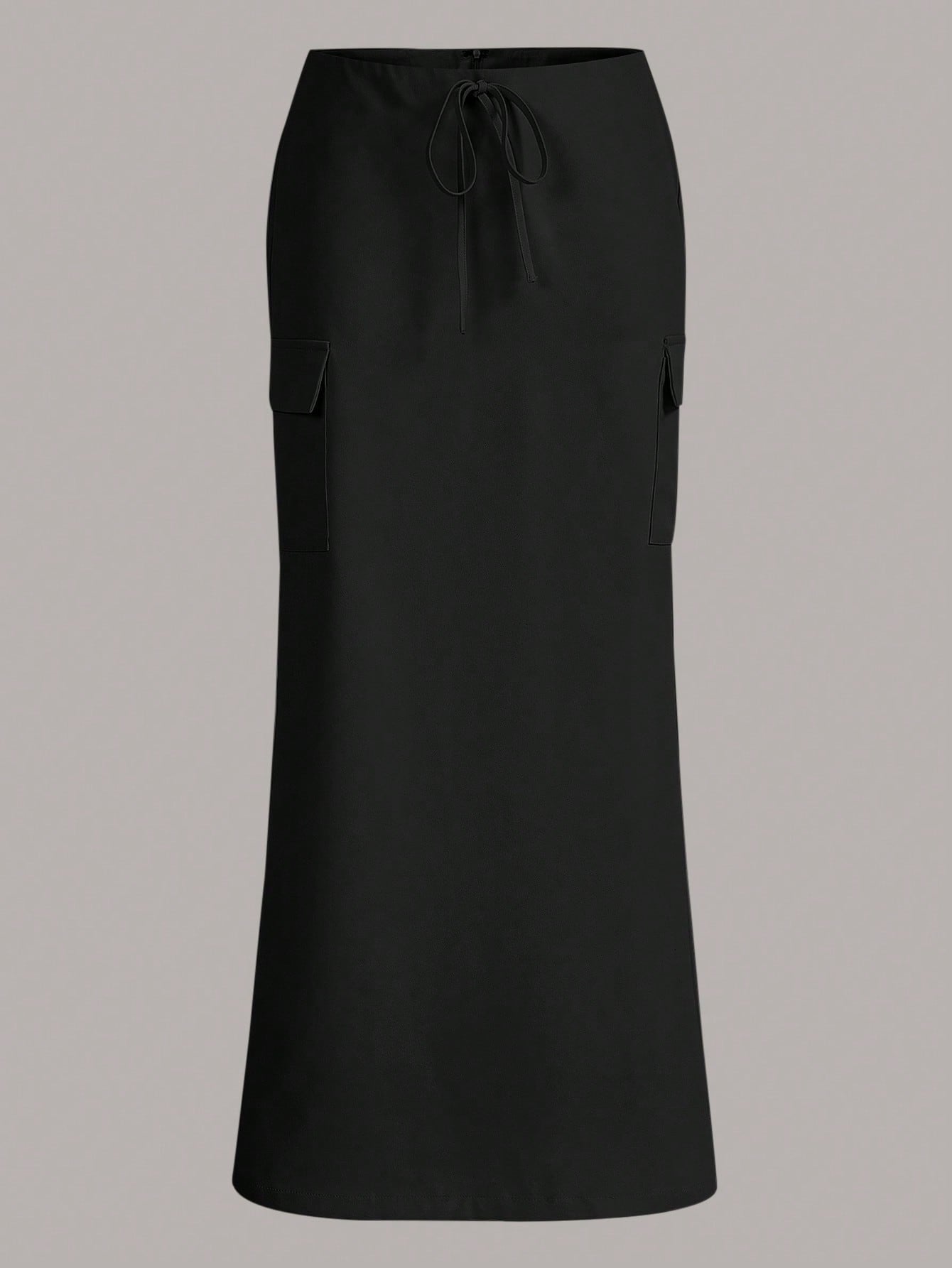 Flap Pocket Side Knot Waist Maxi Cargo Skirt