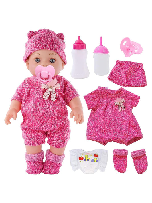 12 Inch Baby Doll with Clothes and Accessories, Alive Newborn Reborn Baby Doll Feeding and Caring Set with Baby Bottles Diaper Nipple for Little Girls Pretend Play Set……