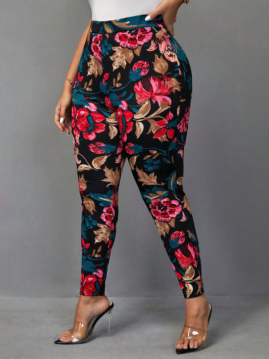 Plus Floral Print Leggings