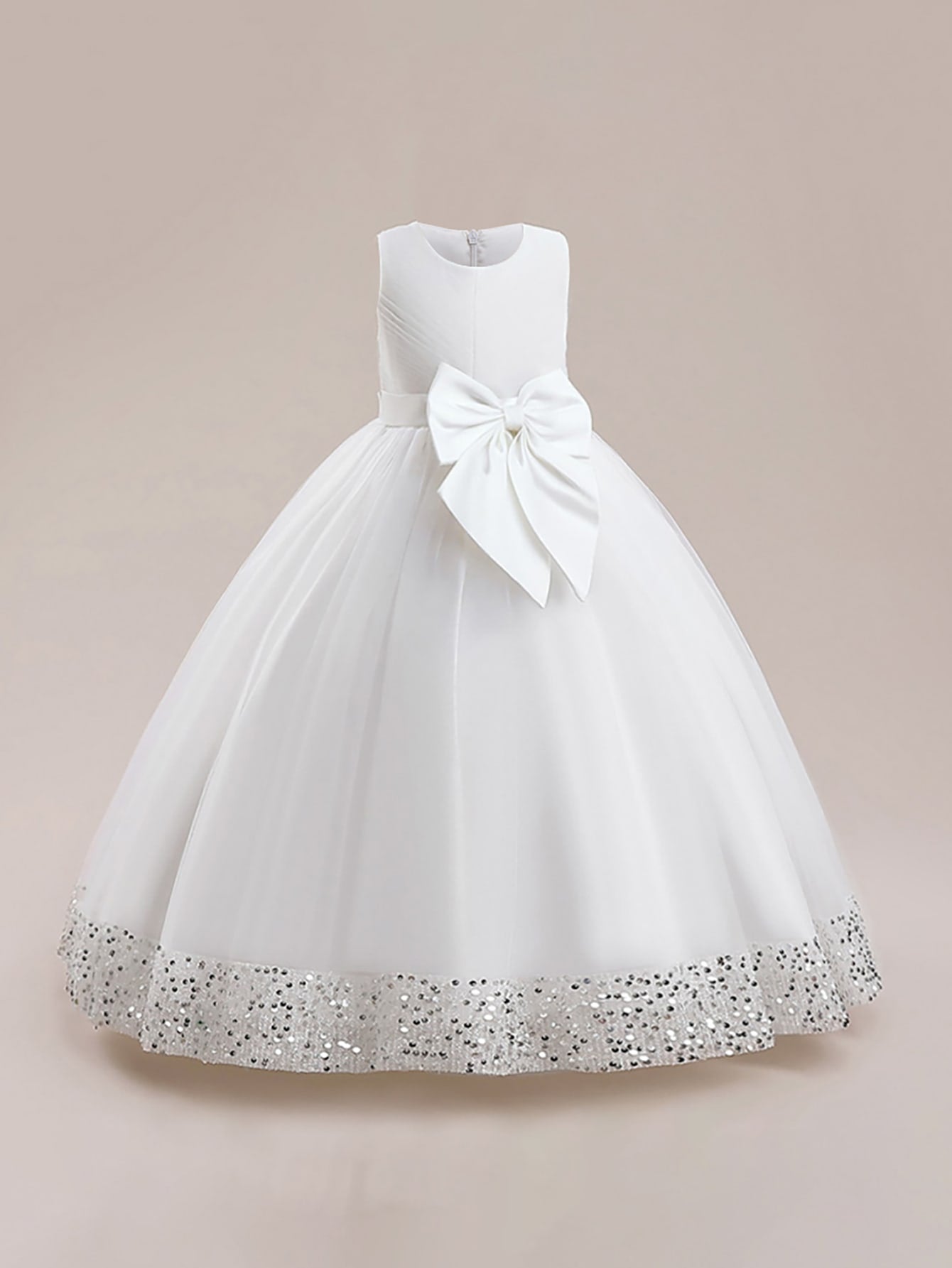 Tween Girls' Formal Dress With Mesh Overlay, Bow, And School Style Skirt