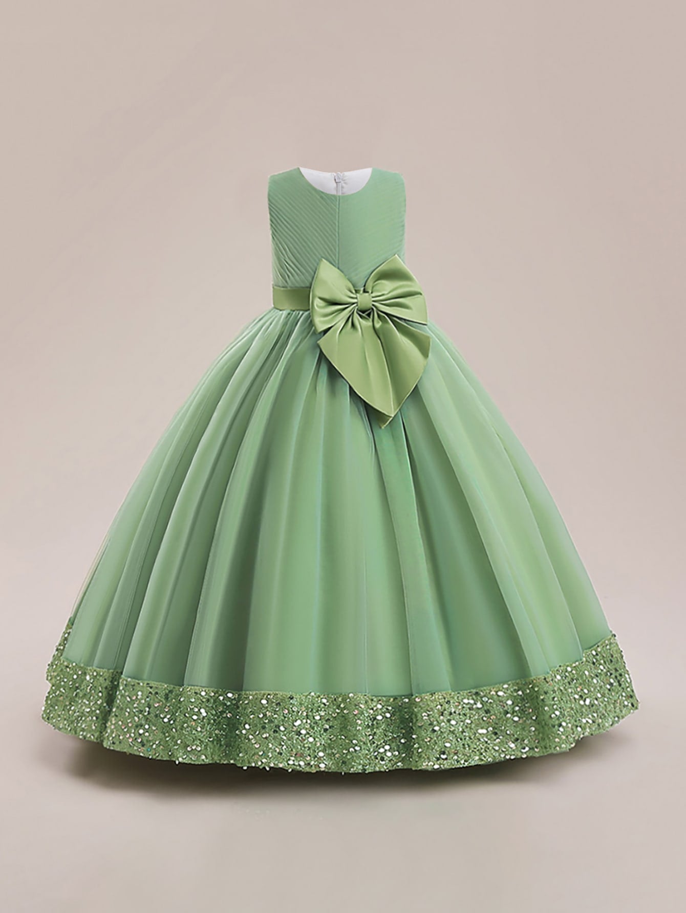 Tween Girls' Formal Dress With Mesh Overlay, Bow, And School Style Skirt