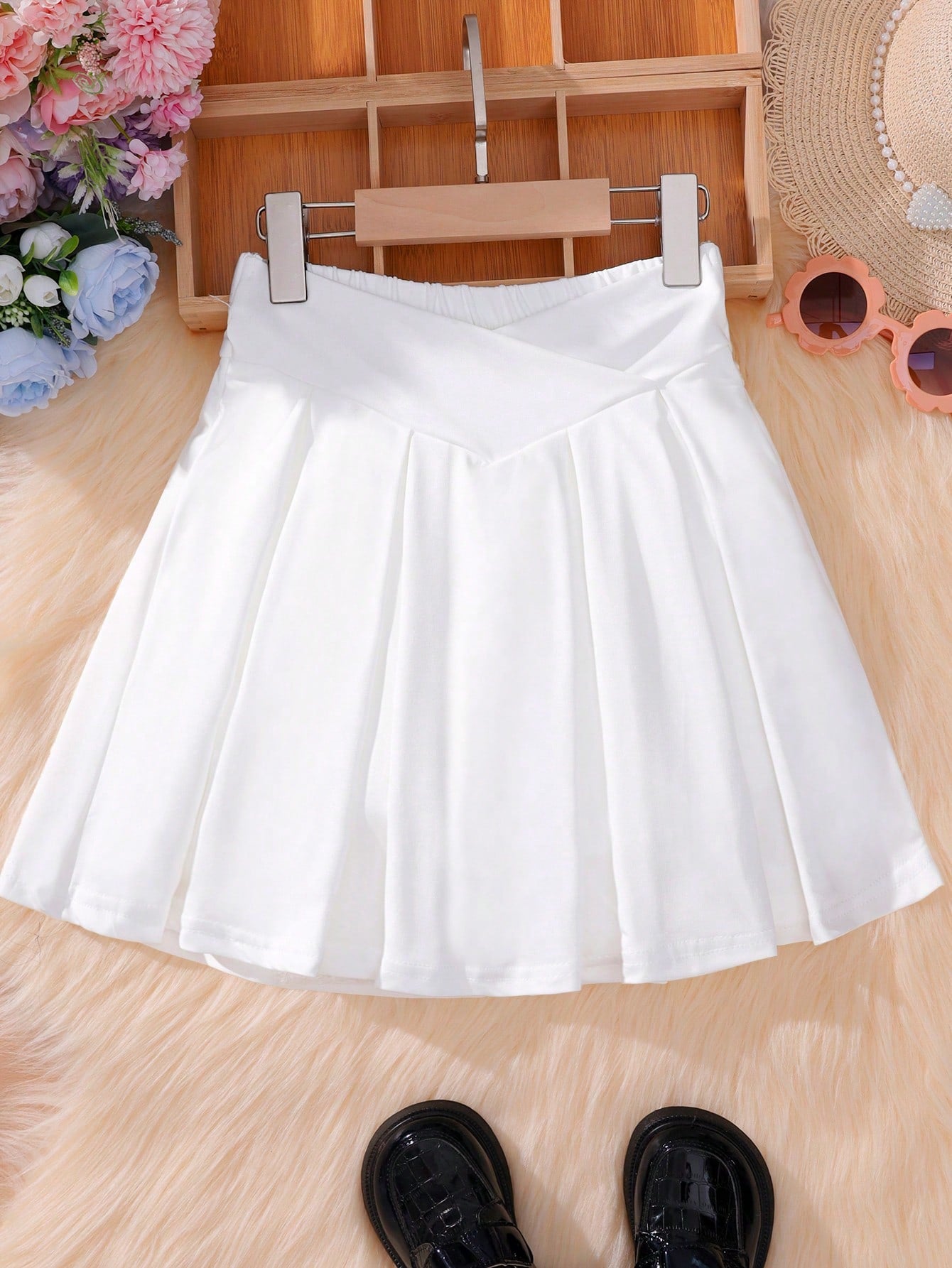 Teen Girl Solid High Waist Fold Pleated Skirt