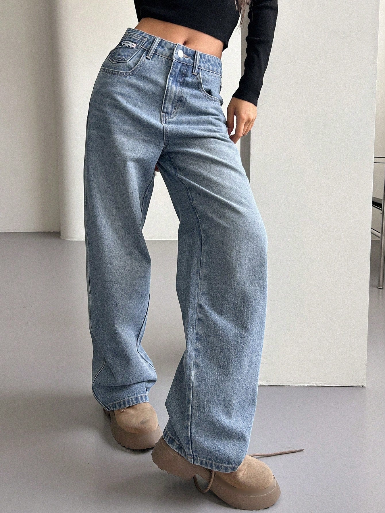 Casual Straight Leg Jeans With Washing Effect