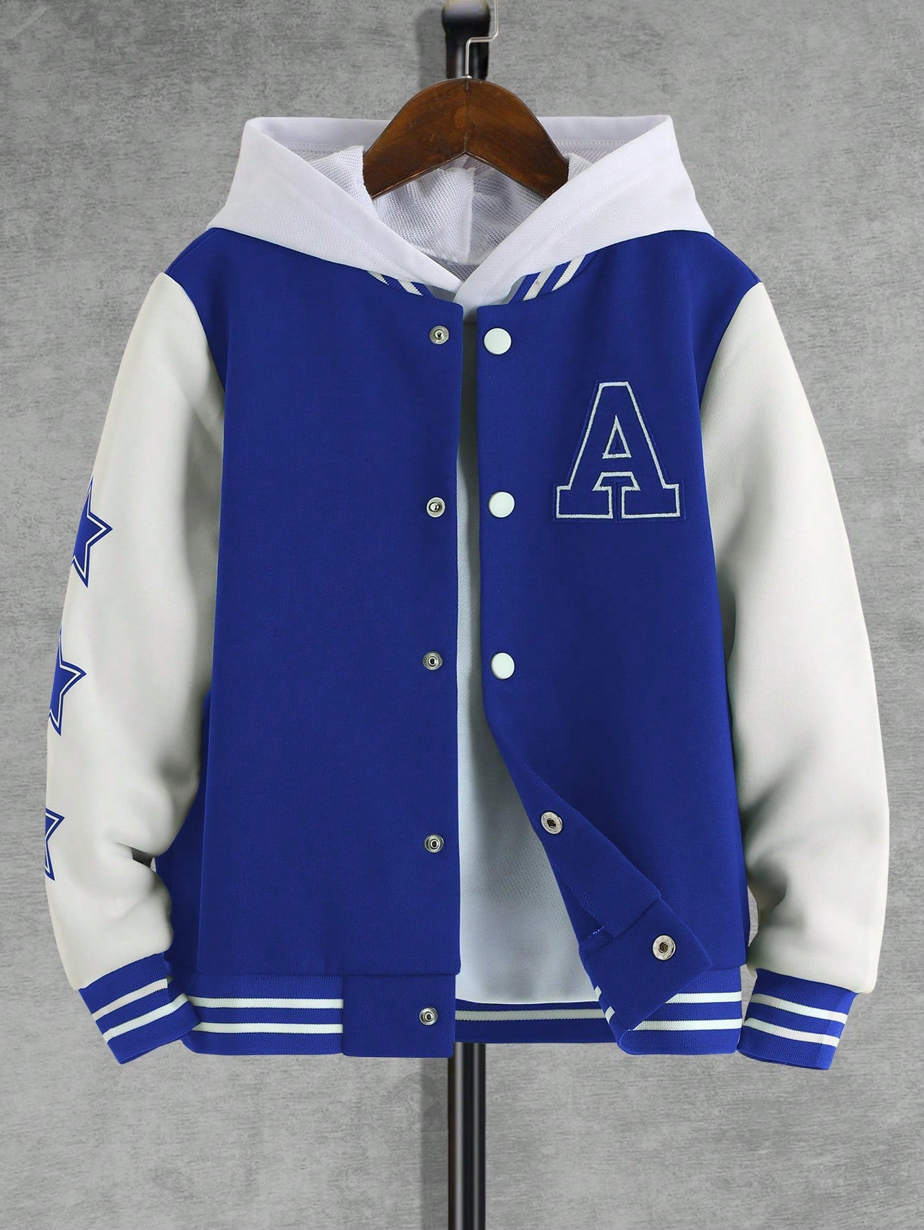 Tween Boy Letter Graphic Two Tone Varsity Jacket Without Hoodie