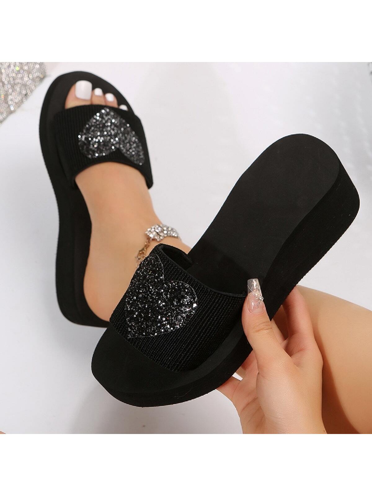 Rhinestone Butterfly Decor Wedge Sandals