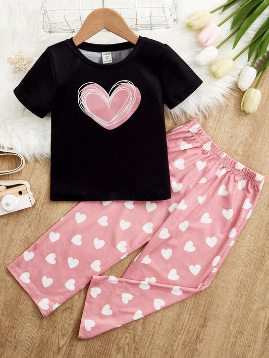 Young Girl Heart Print PJ Set