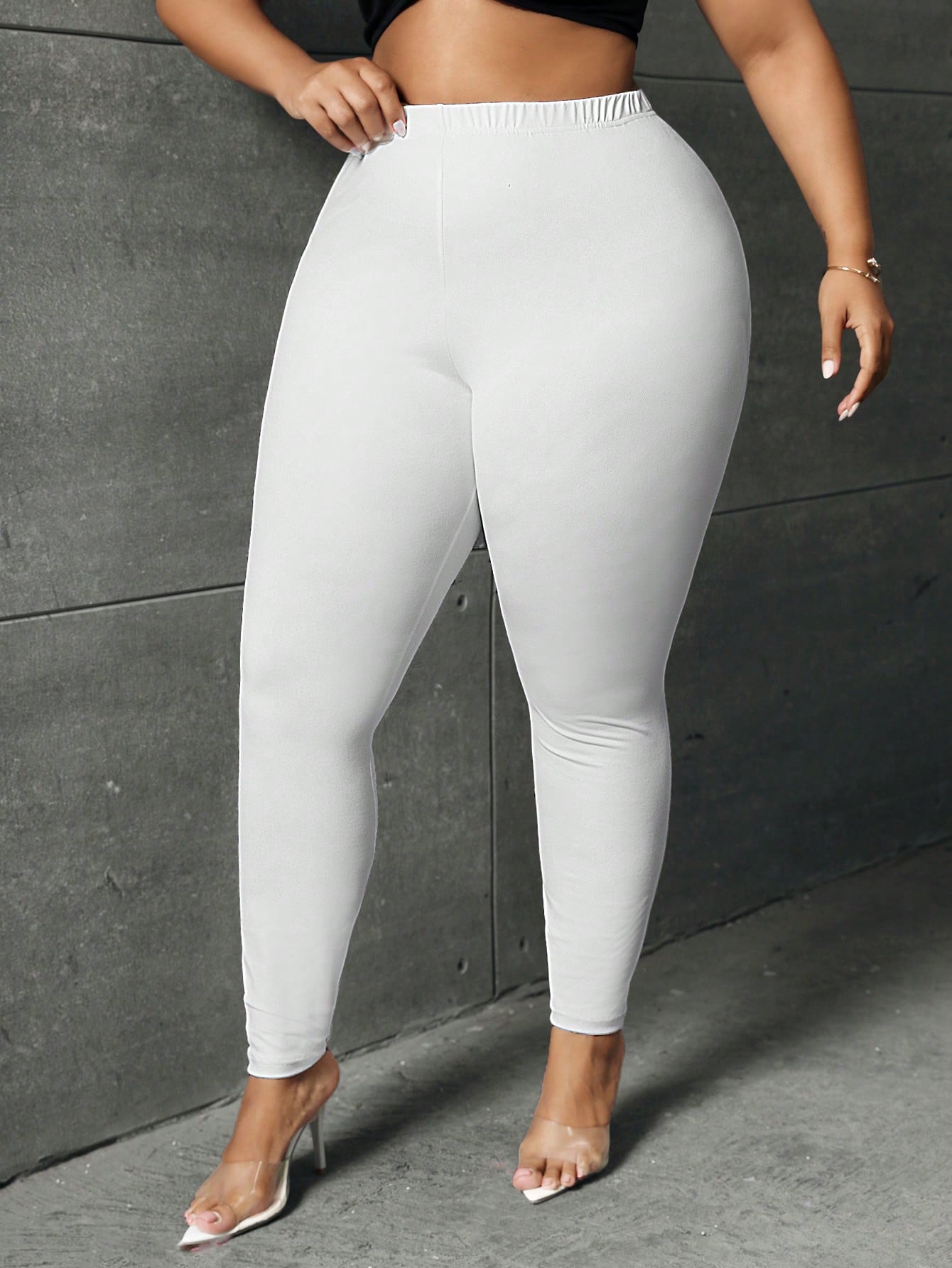 Plus Solid Elastic Waist Leggings