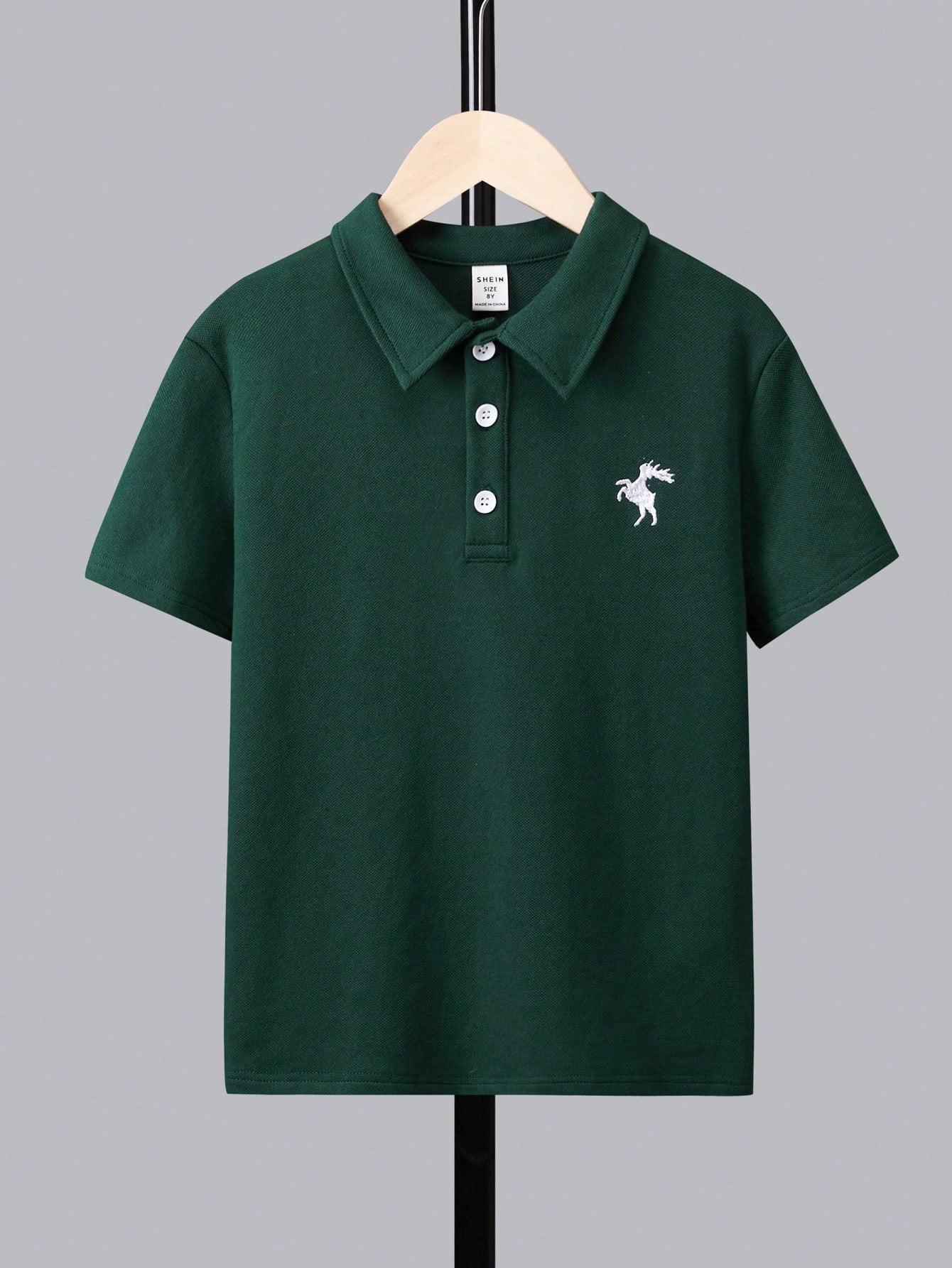 Tween Boy Deer Embroidery Polo Shirt Short Sleeve Casual Daily Wear, Summer