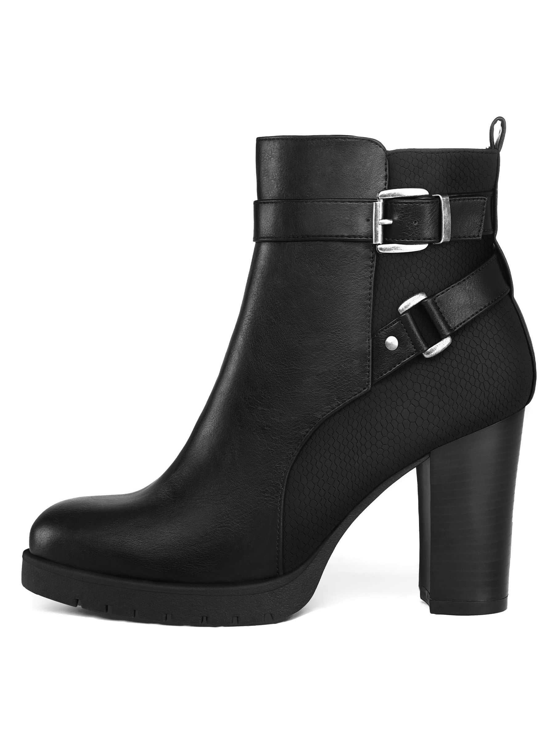 Women Ankle Boots Fashion Ladies Chunky Stacked High Heel Zipper Booties