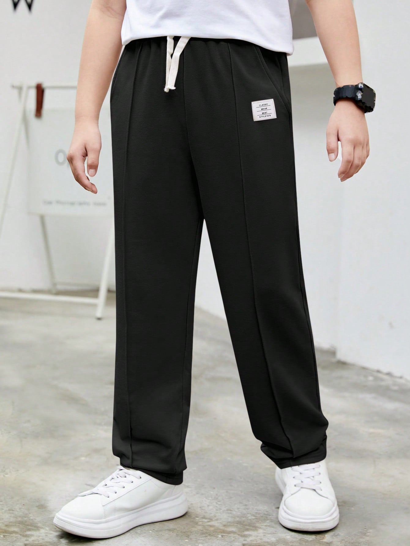 Tween Boy Letter Patched Detail Drawstring Waist Sweatpants