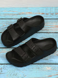 Women's Adjustable Double Buckle Thick Sole Sandals, Fashionable And Versatile, For Outdoor Summer Wear