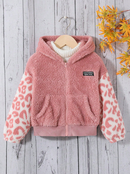 Young Girl Knitted Double-sided Fleece Hooded Jacket With Patches