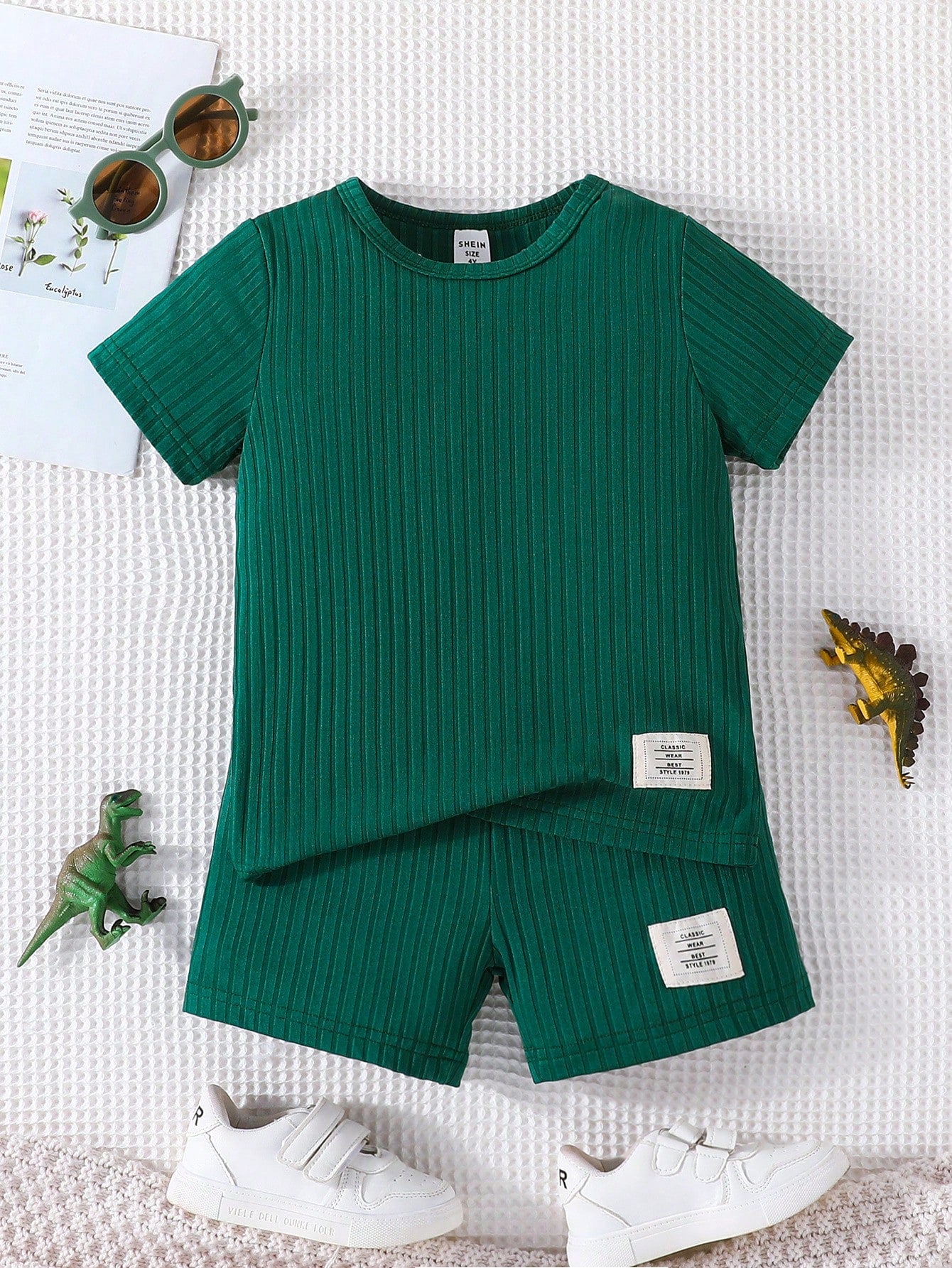 Young Boys' Ribbed Short Sleeve T-Shirt And Shorts Set