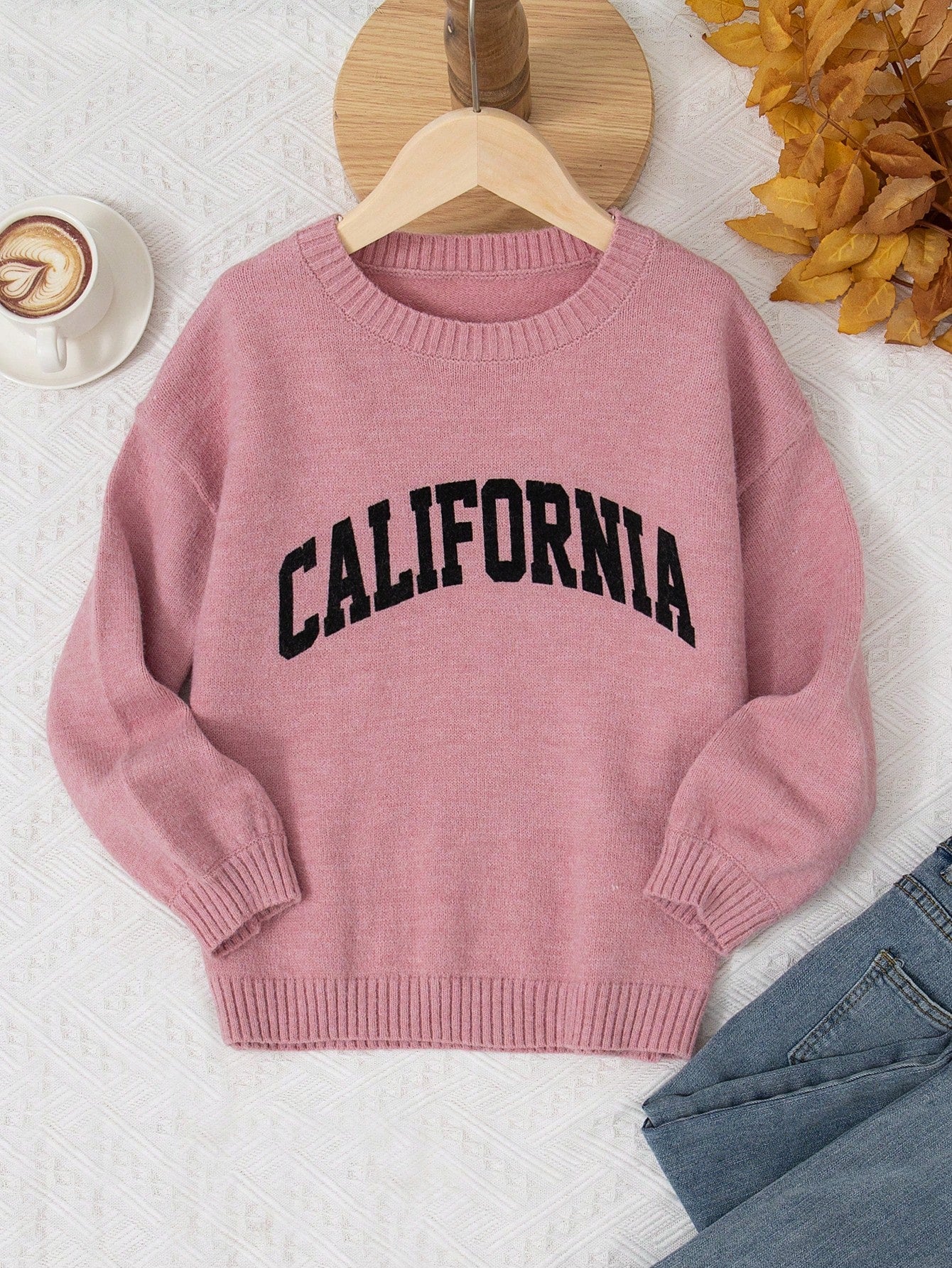 Tween Girl Casual Loose Round Neck Pullover Sweater With Printed Text Detail