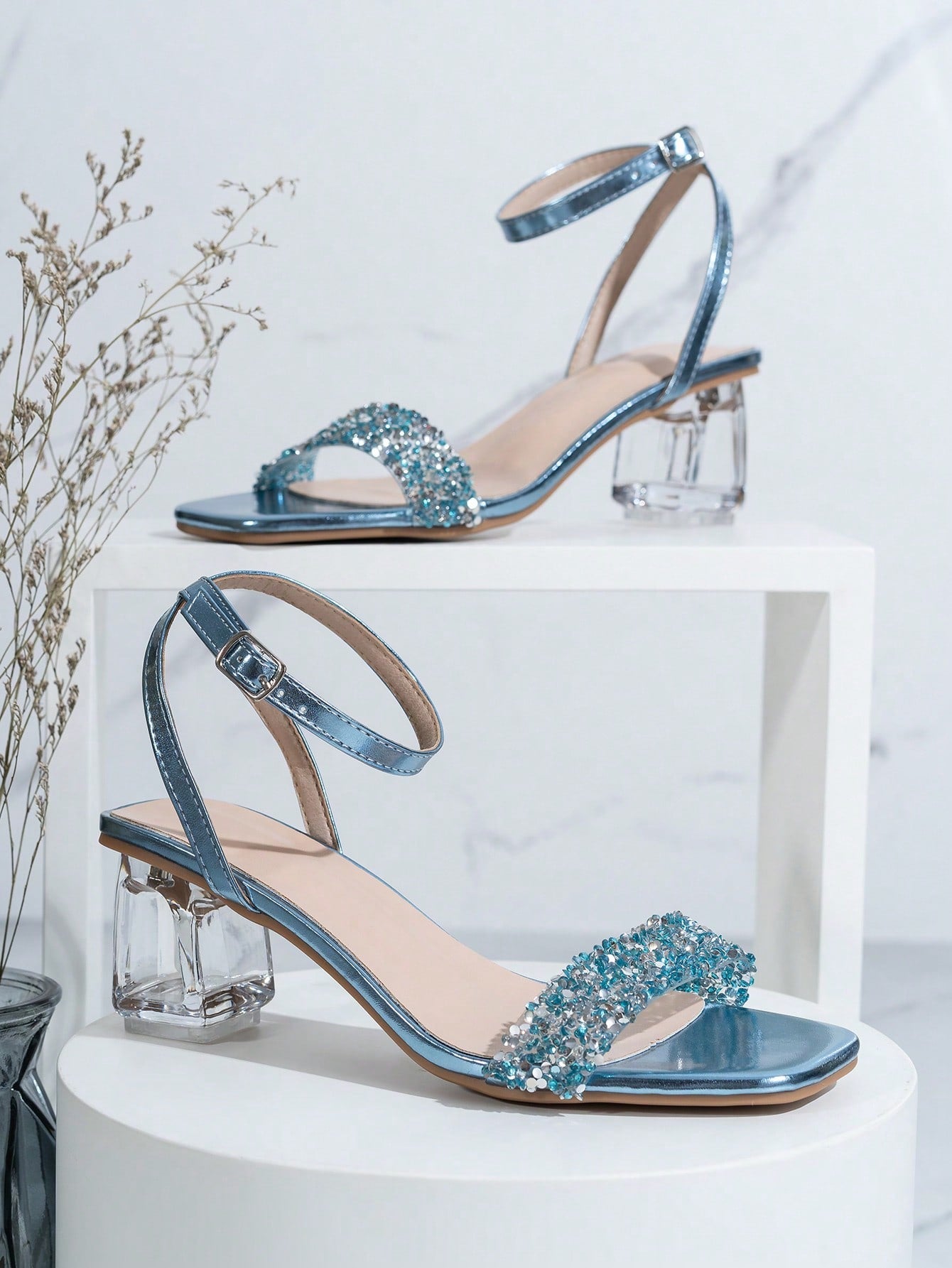 Fashionable Crystal-embellished High-heeled Sandals With Rhinestones For Women