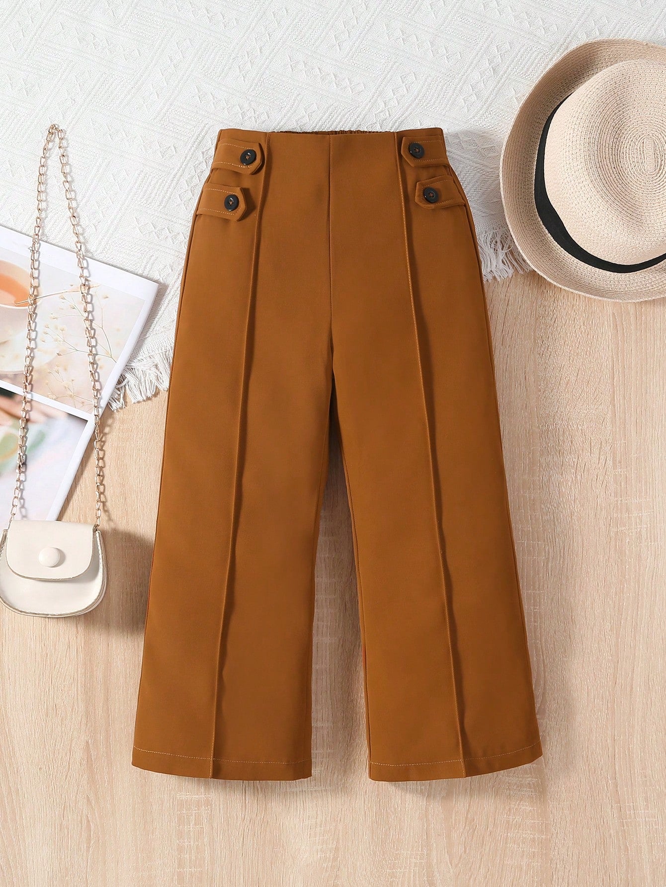 Young Girl Button Detail Straight Leg Pants