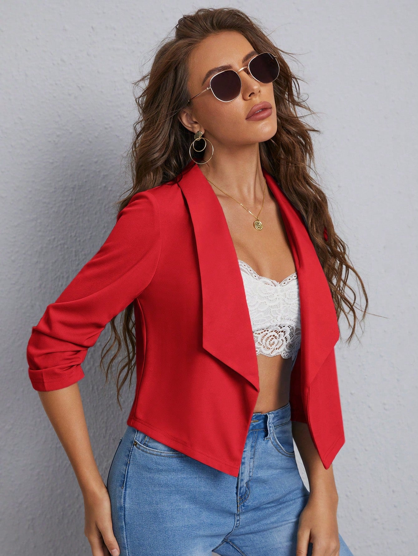 Shawl Collar Open Front Blazer