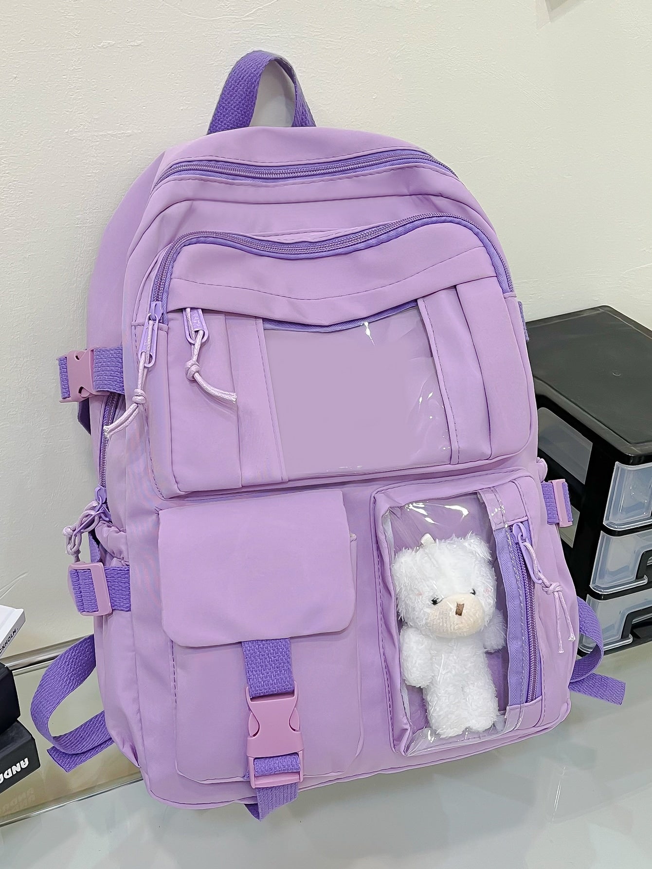 Cute Student Schoolbag, Large Capacity Zipper Simple Schoolbag With Bear Schoolbag For Elementary Students Female Middle School Students High School Students Large Capacity Shoulder Schoolbag Fashion Casual Campus Pairing Computer Schoolbag Female Schoolb