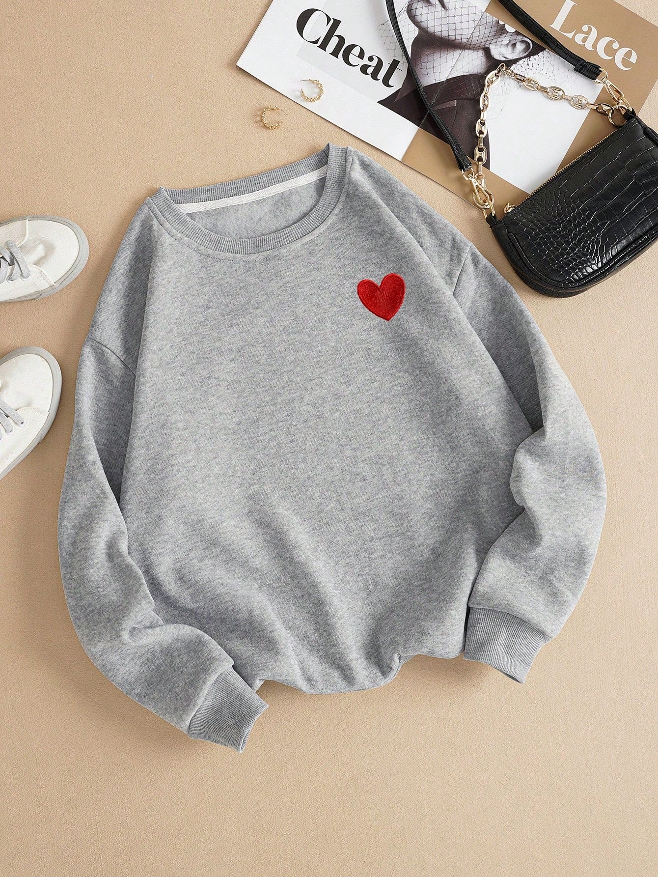 Heart Print Thermal Lined Sweatshirt